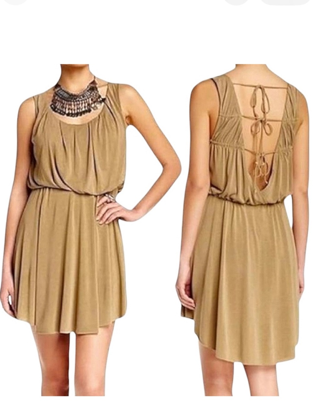 Free People True as Love Cupro Tan Sleeveless Tie-Back Dress size S